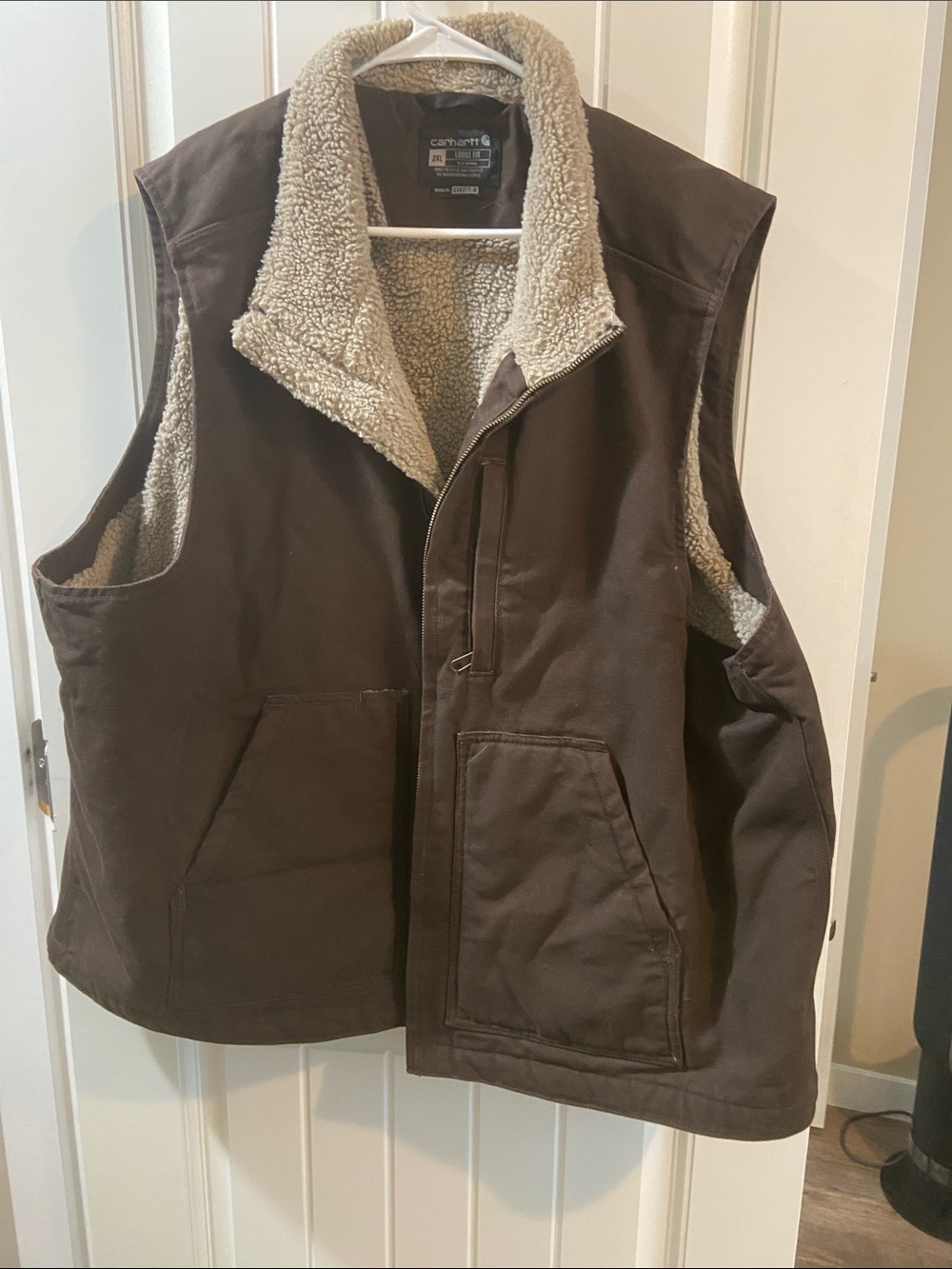Carhartt Brown Sherpa-Lined Vest with Cream Interior